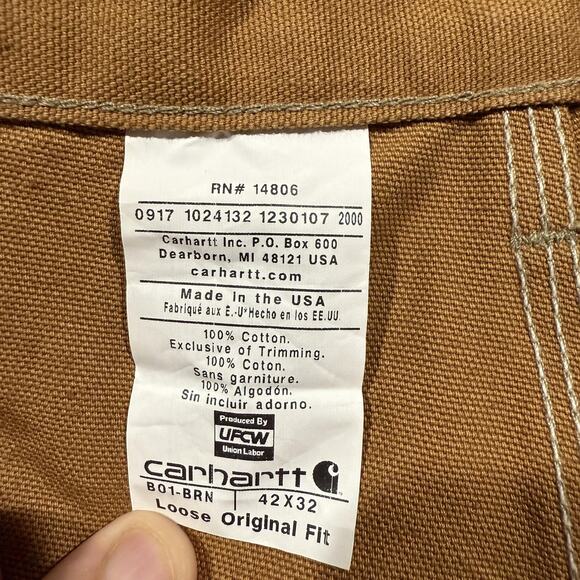 Vintage Carhartt Pants Mens 42x32 Brown B01 Loose Fit Double Knee Work USA - Picture 3 of 15